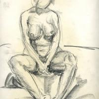 Etude de nu assis 1985 Crayon gras sur papier - 34 x 24 cm