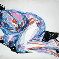 Nu endormi 1987 Pastel à l'huile sur papier - 35 x 49,7 cm