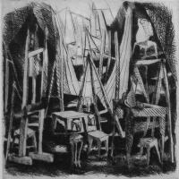 Dans l'atelier 1987
													Pointe sèche
													Tirage à 10 exemplaires