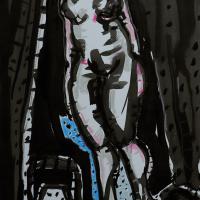 La Source III 2023 Encre de Chine et pastel à l'huile sur papier - 40 x 27,5 cm