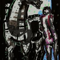 Les complices III 2023 Encre de Chine et pastel à l'huile sur papier - 26,5 x 18,5 cm cm