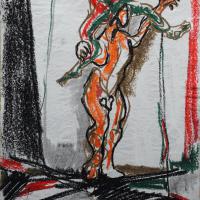 Danseurs VIII Pastel à l'huile sur papier - 59,5 x 40 cm