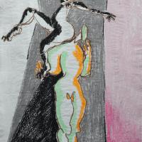 Danseurs V Pastel à l'huile sur papier - 59,5 x 40 cm